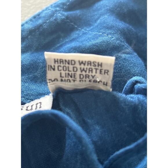 Raya Sun Womens Large Blue Embroidered Drawstring Tie Back Sleeveless Tank Dress - Picture 5 of 11